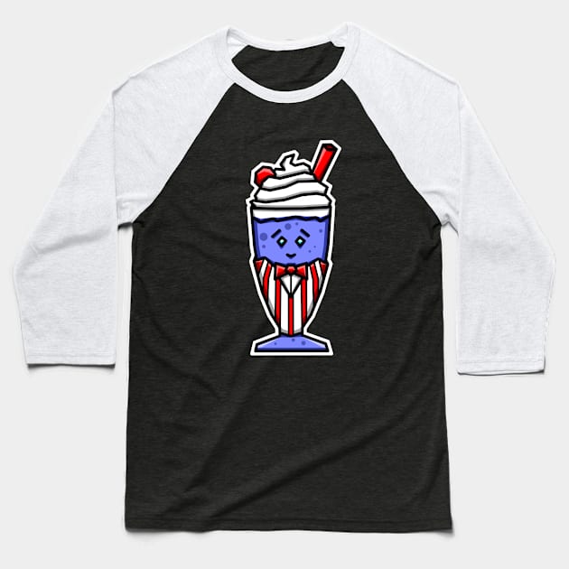 Cute Blueberry Shake in a Soda Jerk (Clerk) Uniform for Dessert Lovers - Blueberry Milkshake Baseball T-Shirt by Bleeding Red Paint